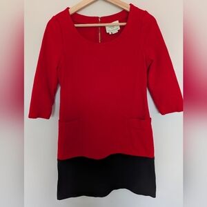 Kate Spade Woman's Red Black Racquel Ponte Color Block Shift Dress Size Small